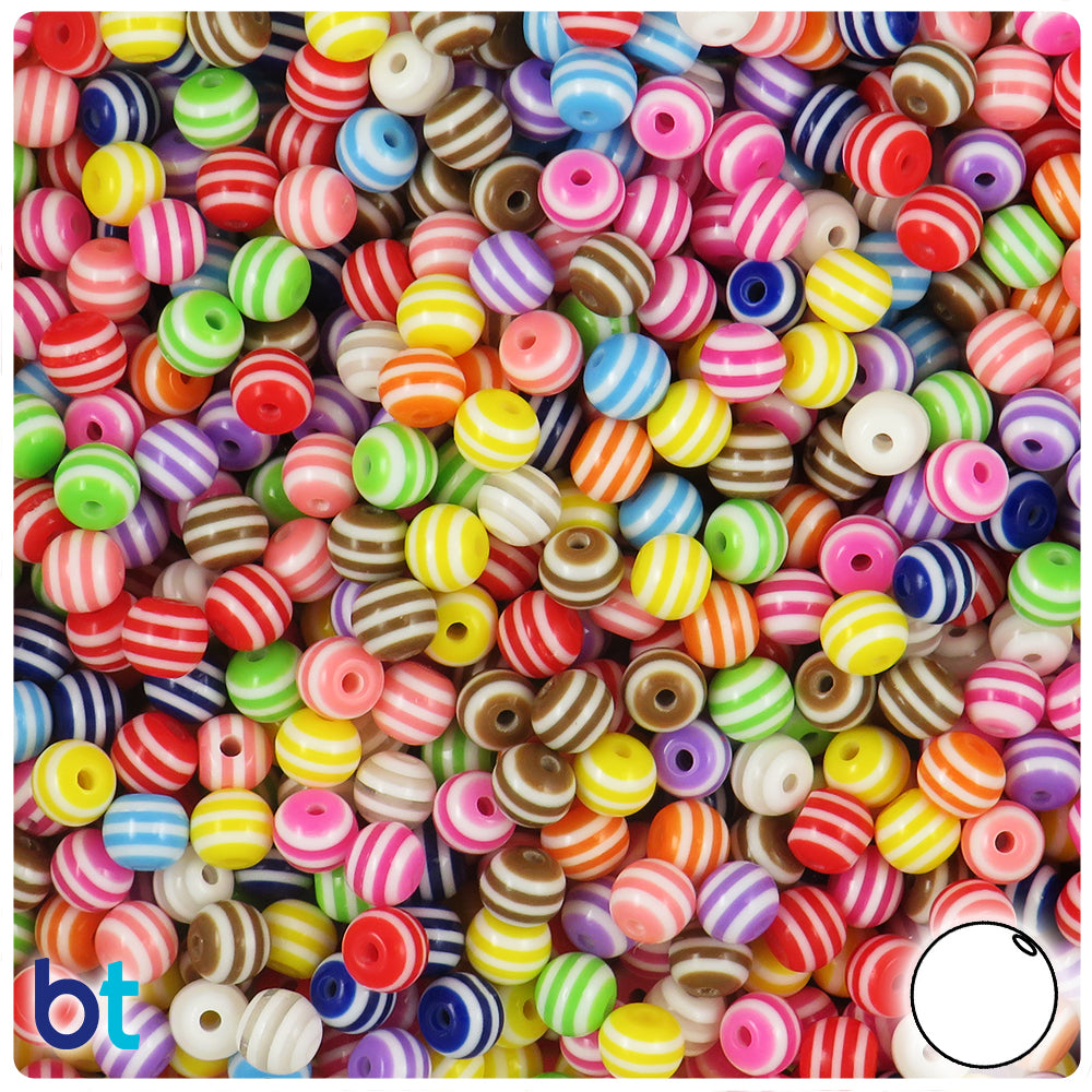 Opaque Mix 6mm Round Resin Beads - White Stripes (150pcs)