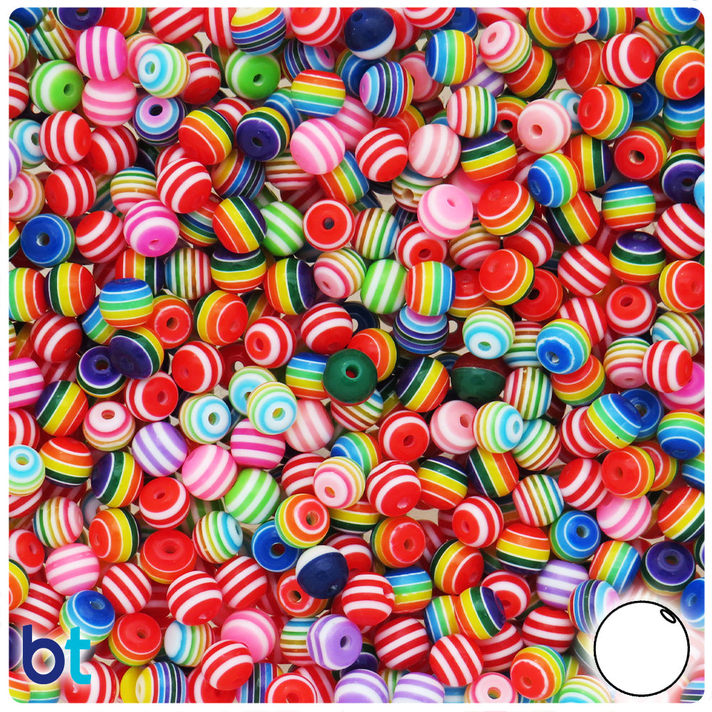Opaque Mix 6mm Round Resin Beads - White Stripes (150pcs)