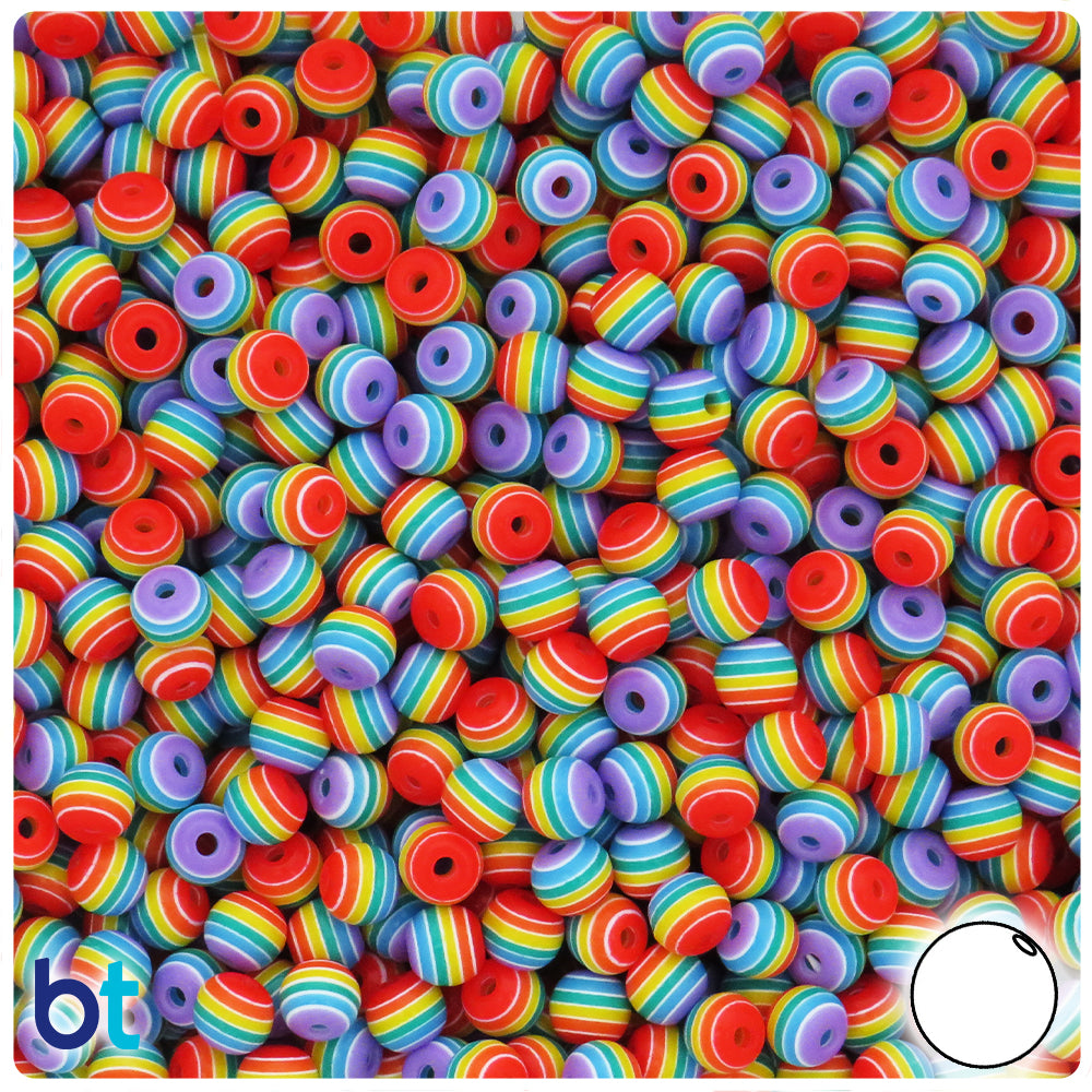 Rainbow Opaque 6mm Round Resin Beads - White Stripes (150pcs)
