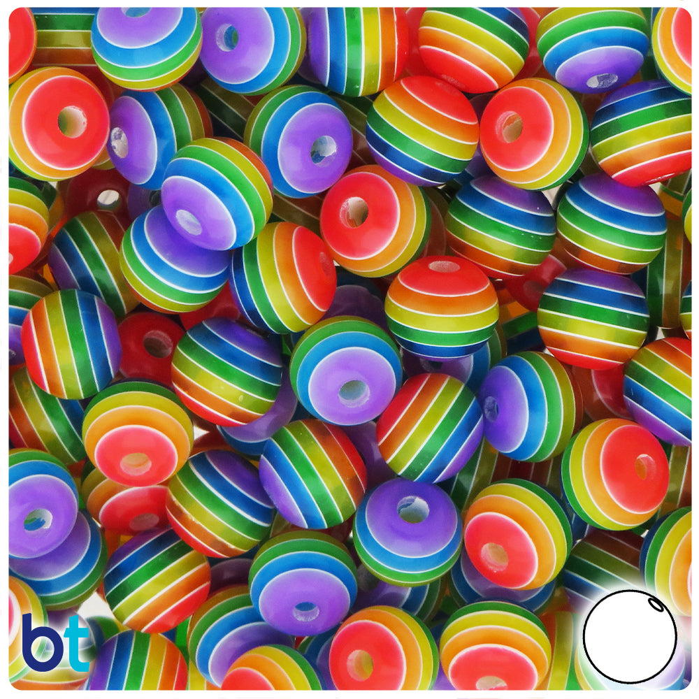 Rainbow Transparent 12mm Round Resin Beads - White Stripes (50pcs)