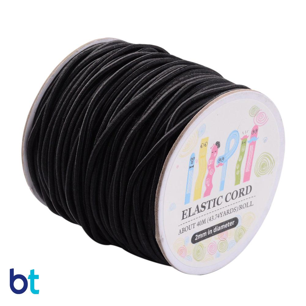 Black 2mm Round Elastic Cord (40m)