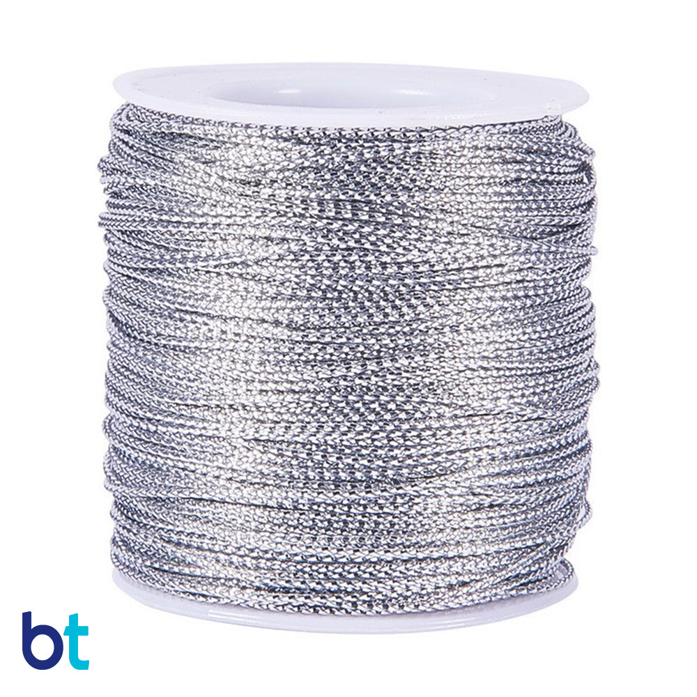 Silver Tone Metallic 1.5mm Braided Polyester Cord (50m)