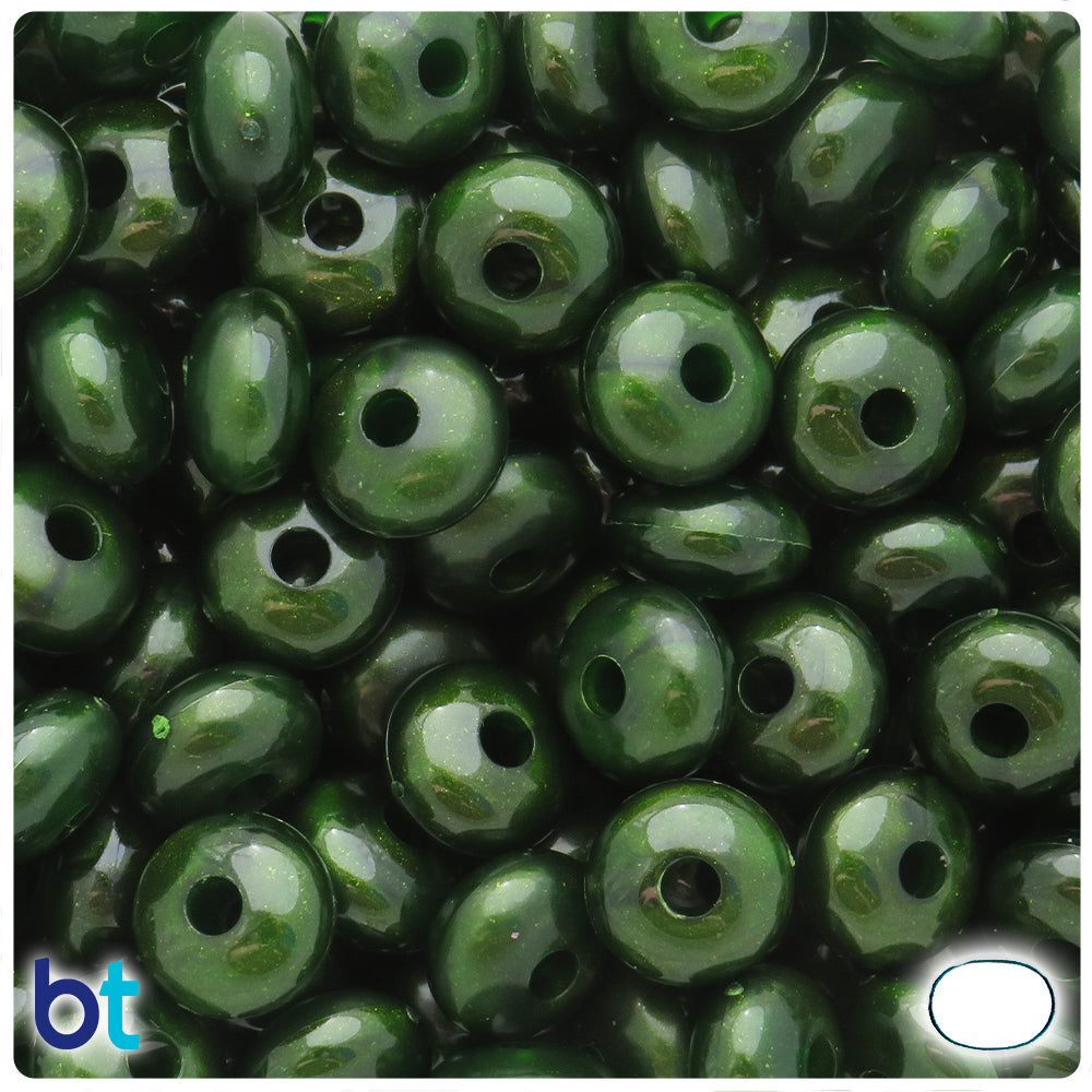Green Shimmer Pearl 14mm Cushion Plastic Beads (40pcs)