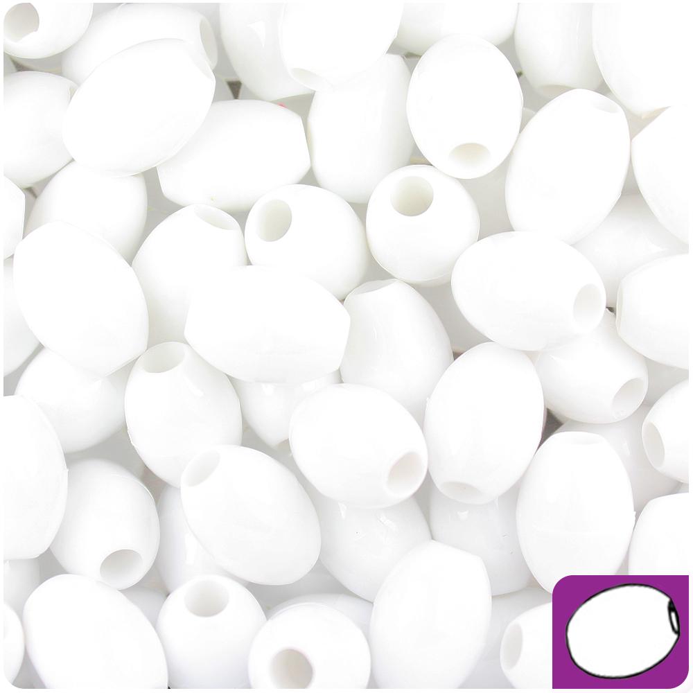 White Opaque 14mm Oval Pony Beads (40pcs)