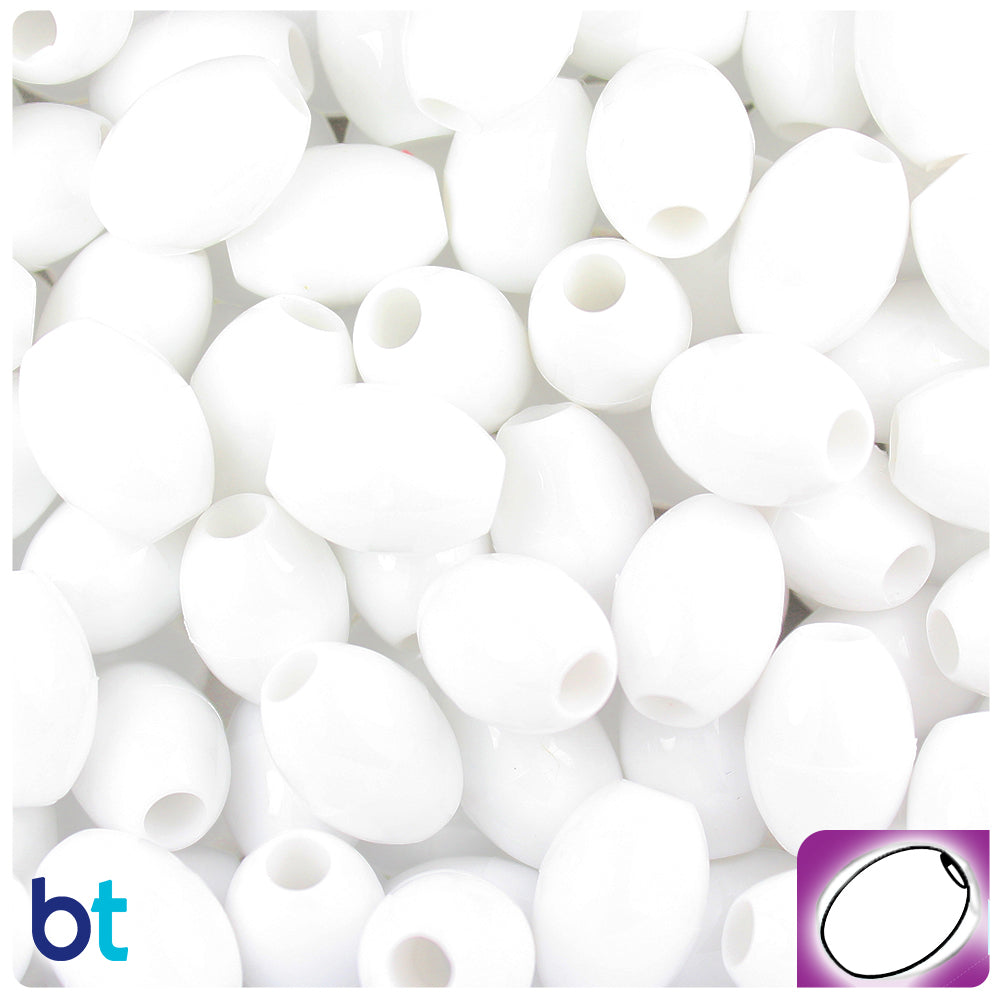 White Opaque 14mm Oval Pony Beads (200pcs)