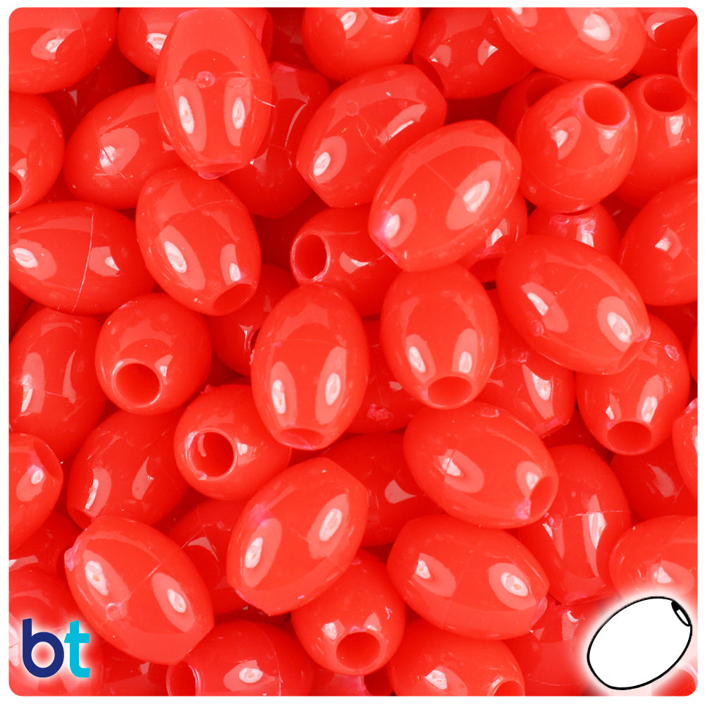 Bright Red Opaque 14mm Oval Pony Beads (200pcs)