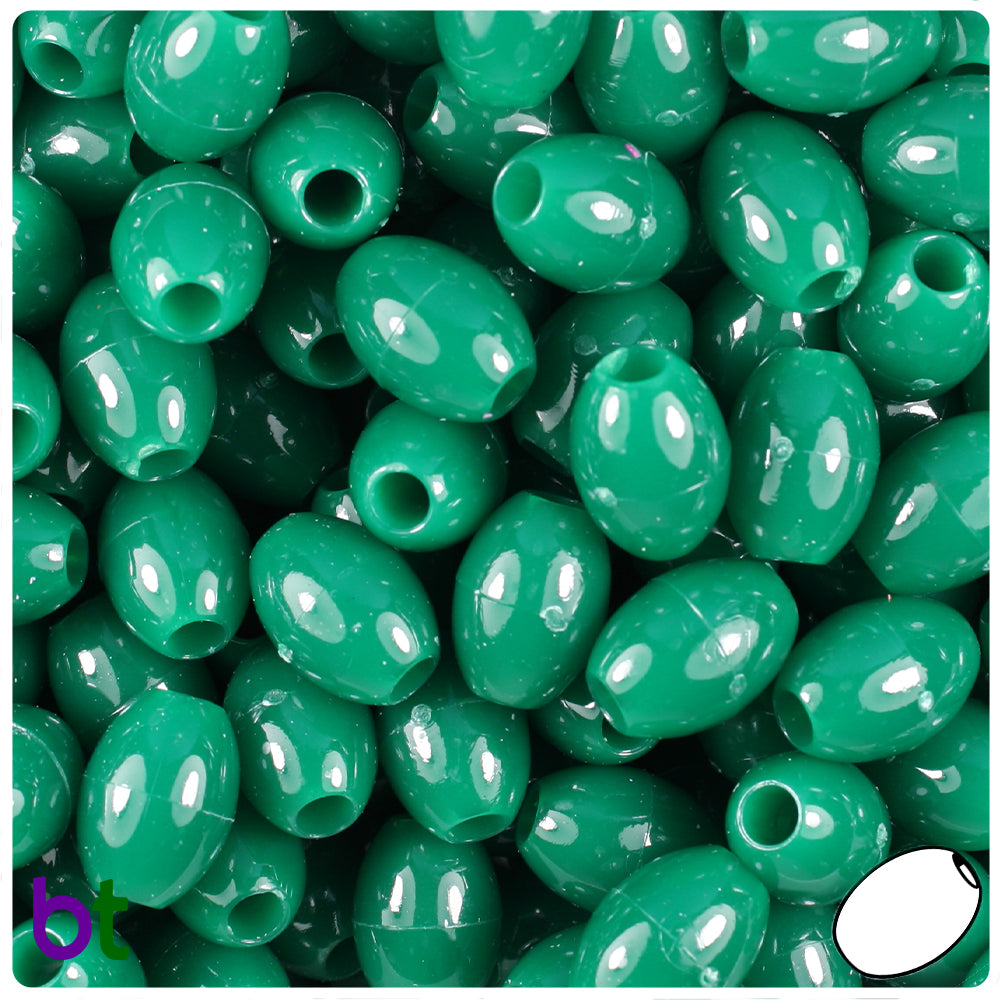 Agate Green Opaque 14mm Oval Pony Beads (40pcs)
