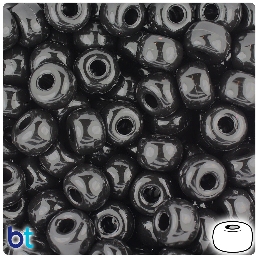 Black Opaque 11mm Large Barrel Pony Beads (250pcs)