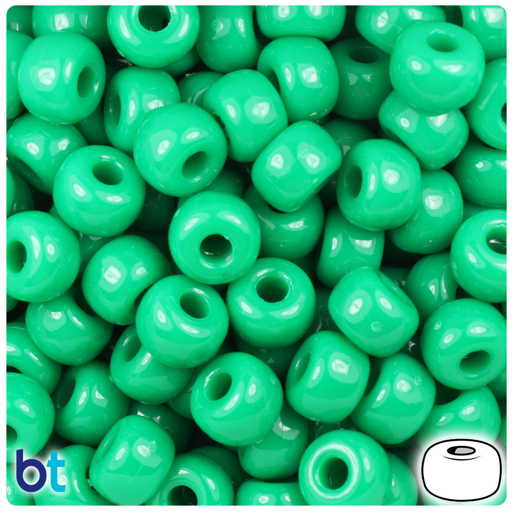 Green Opaque 11mm Large Barrel Pony Beads (250pcs)