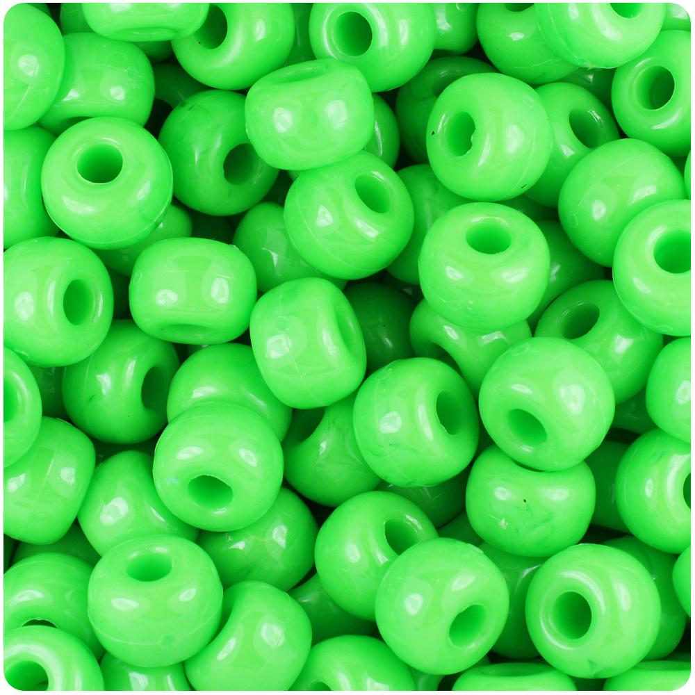 Lime Opaque 11mm Large Barrel Pony Beads (50pcs)