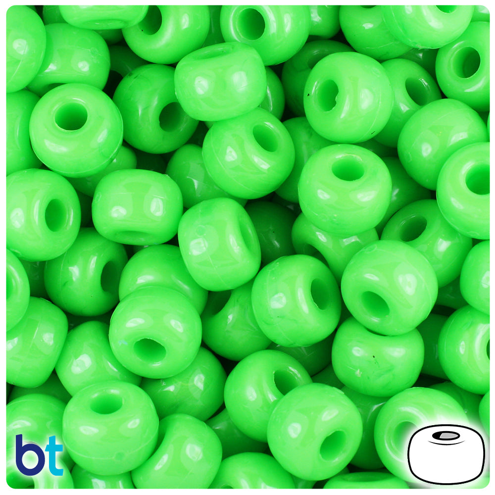 Lime Opaque 11mm Large Barrel Pony Beads (250pcs)