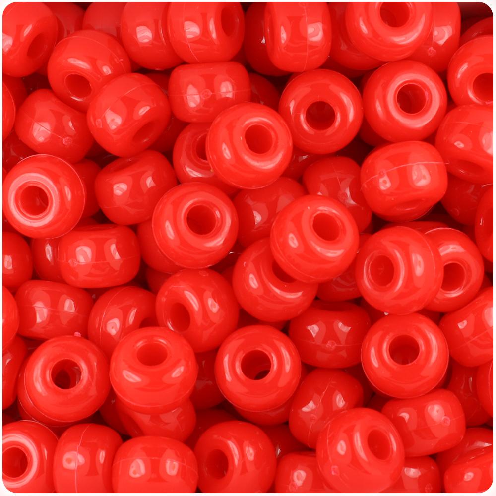 Bright Red Opaque 11mm Large Barrel Pony Beads (50pcs)