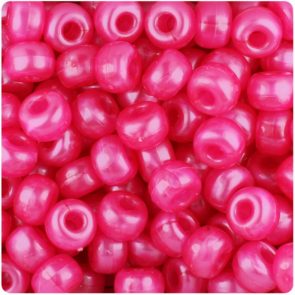 Hot Pink Pearl 11mm Large Barrel Pony Beads (50pcs)