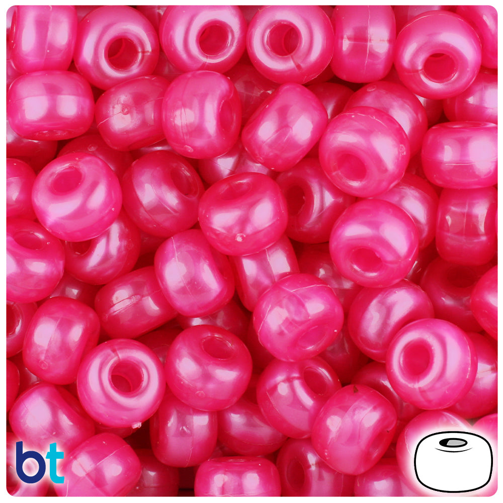 Hot Pink Pearl 11mm Large Barrel Pony Beads (250pcs)
