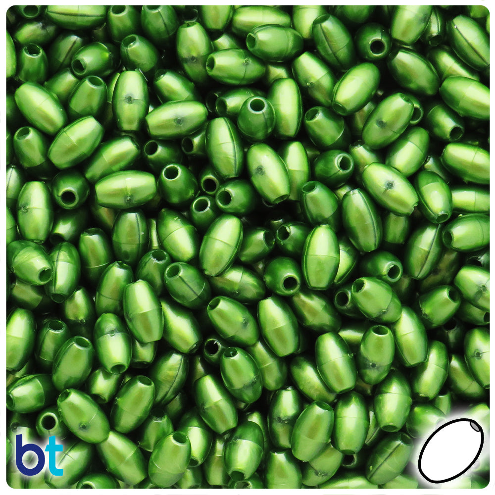 Dark Green Pearl 9mm Oat Plastic Beads (500pcs)