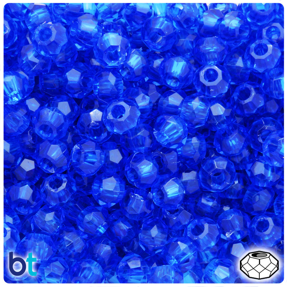 Dark Sapphire Transparent 10mm Squatty Bicone Plastic Beads (30pcs)