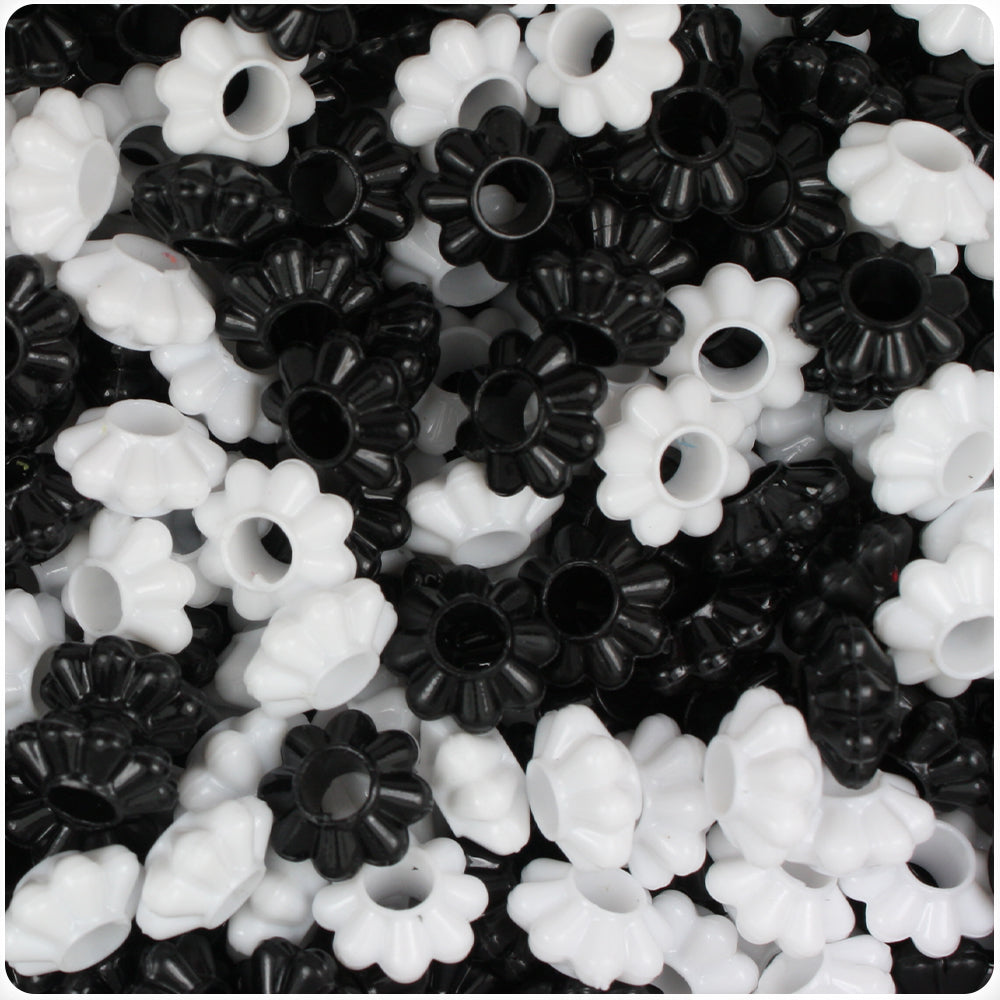 Black & White Mix Opaque 10mm Plastic Floral Rings (2oz)