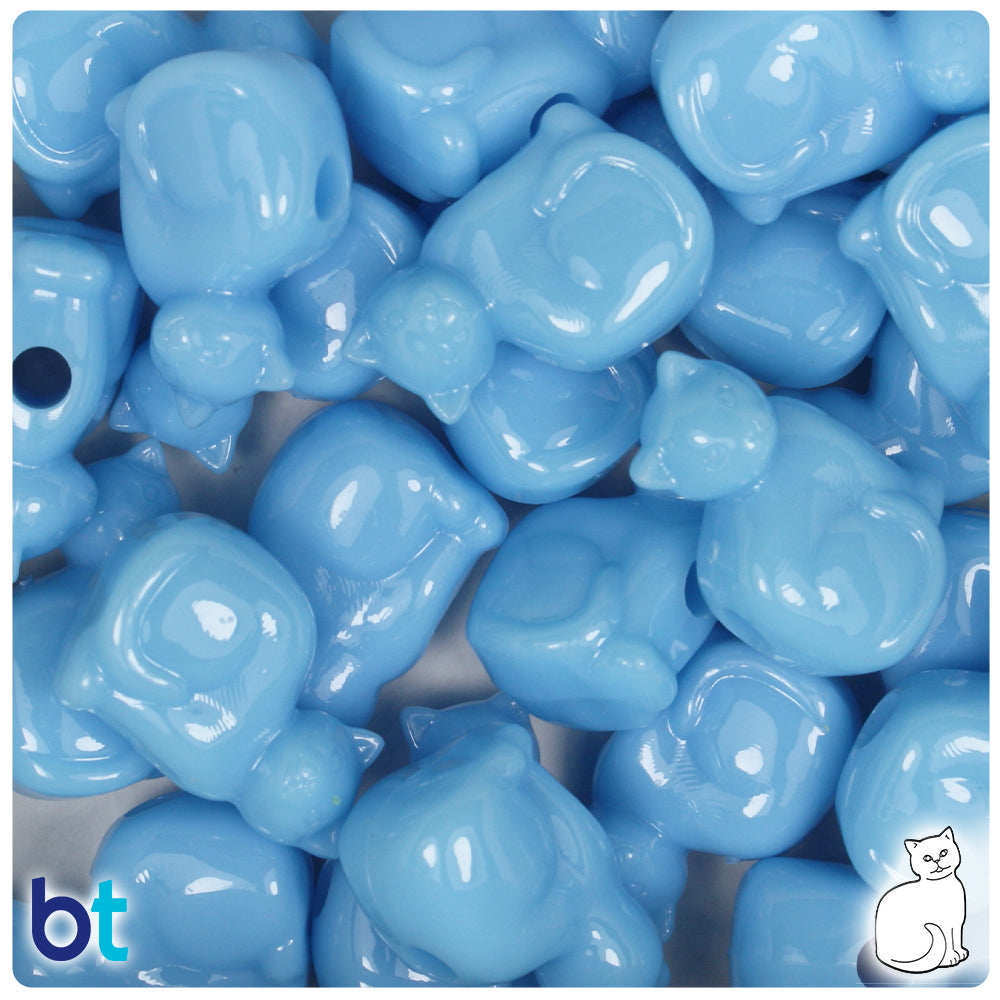 Baby Blue Opaque 23mm Cat Pony Beads (24pcs)