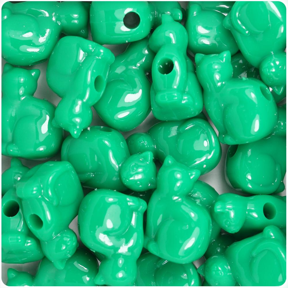 Green Opaque 23mm Cat Pony Beads (8pcs)