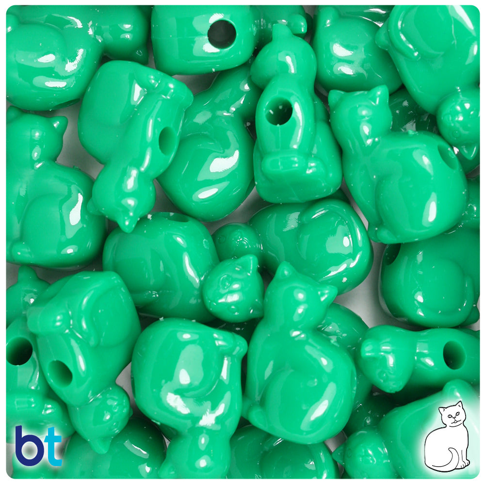 Green Opaque 23mm Cat Pony Beads (24pcs)