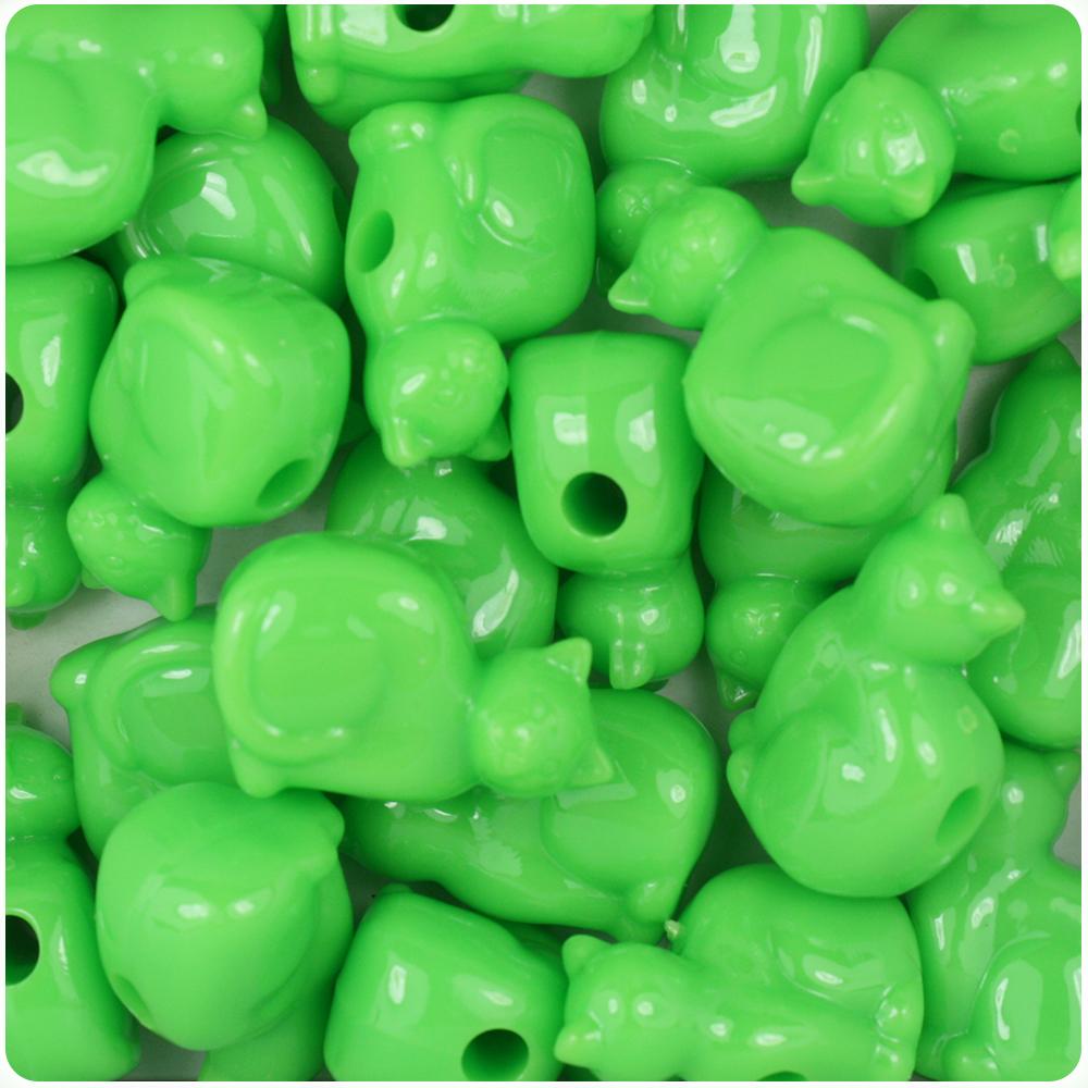 Lime Opaque 23mm Cat Pony Beads (8pcs)