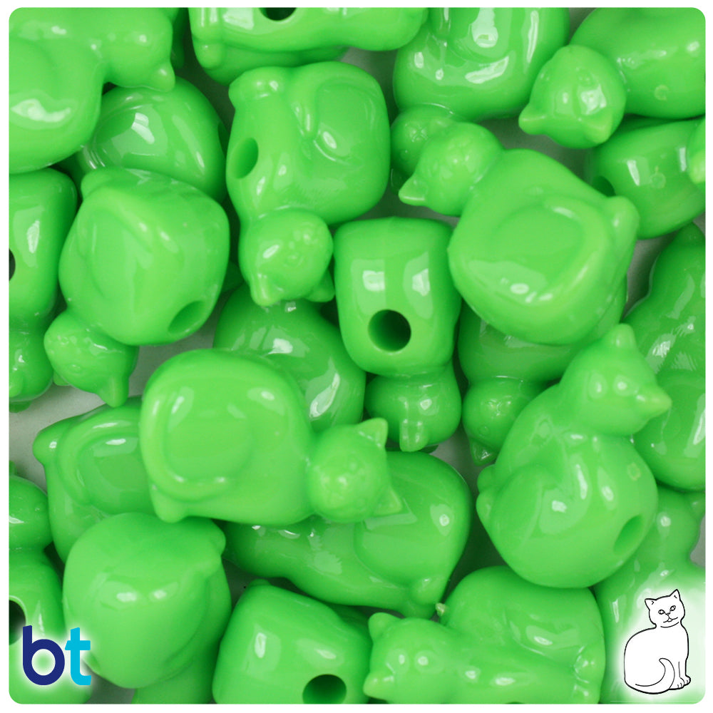 Lime Opaque 23mm Cat Pony Beads (24pcs)