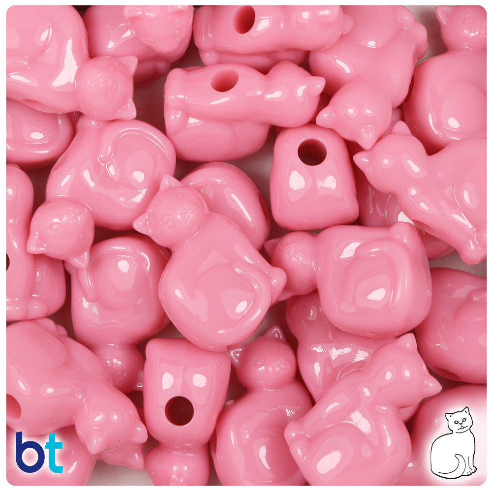 Baby Pink Opaque 23mm Cat Pony Beads (24pcs)