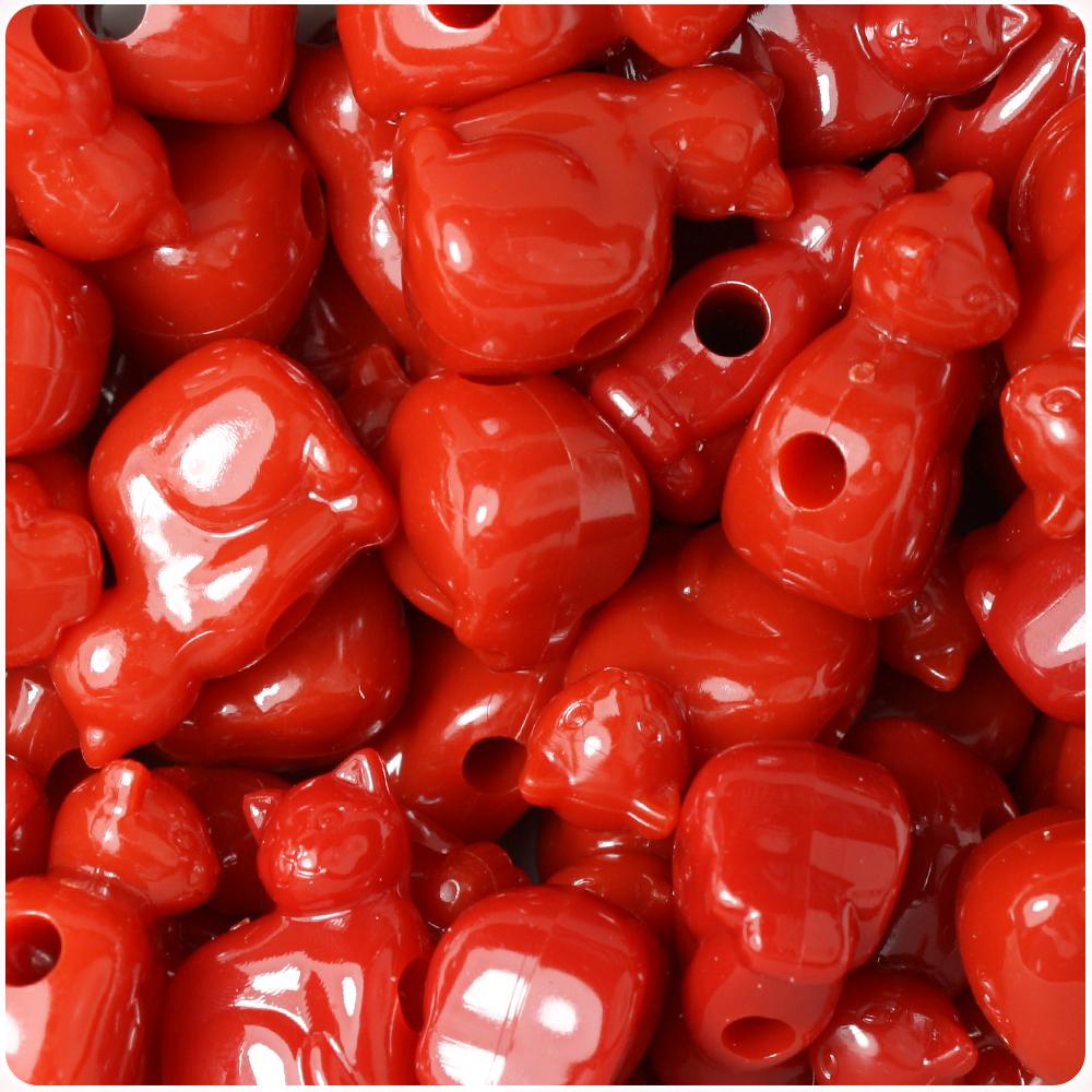 Red Opaque 23mm Cat Pony Beads (8pcs)