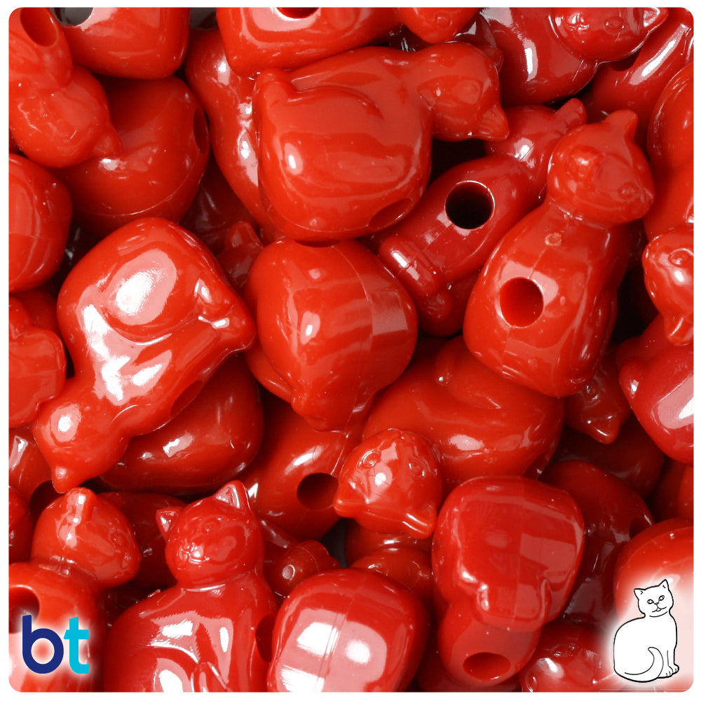 Red Opaque 23mm Cat Pony Beads (24pcs)