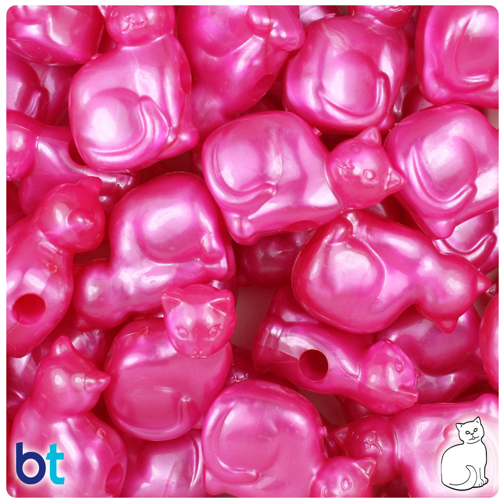 Hot Pink Pearl 23mm Cat Pony Beads (24pcs)