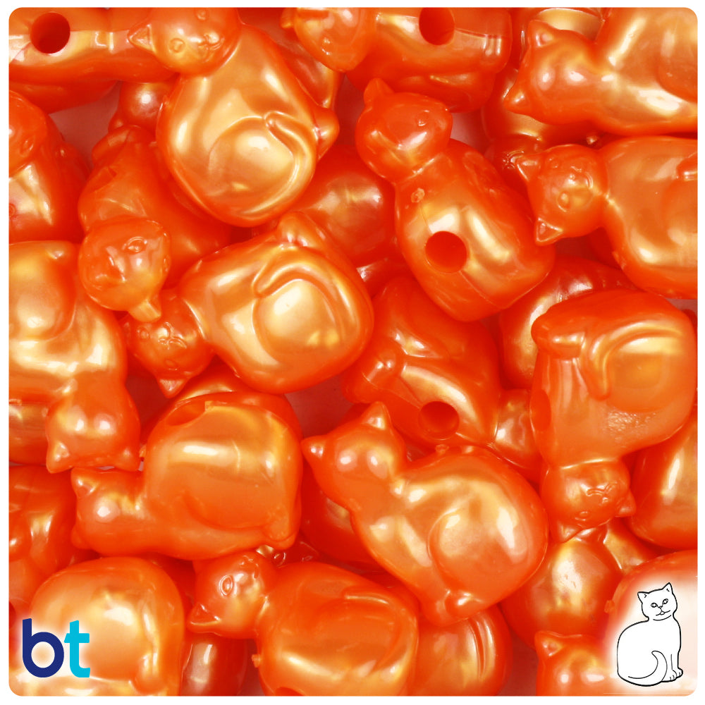 Orange Pearl 23mm Cat Pony Beads (24pcs)