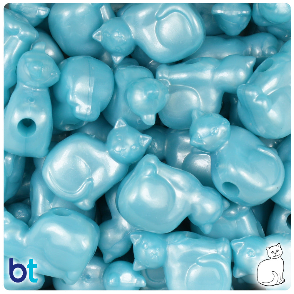 Light Blue Pearl 23mm Cat Pony Beads (24pcs)