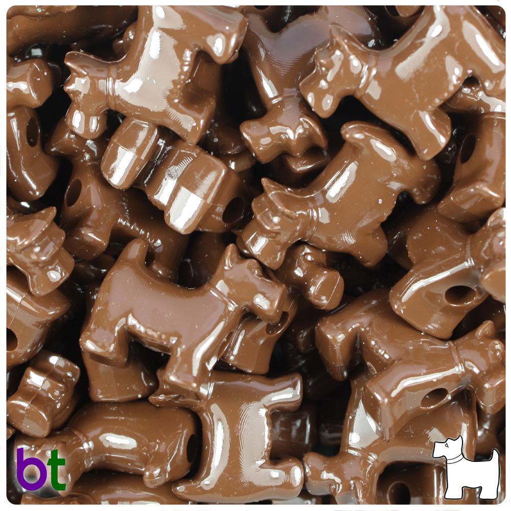Chocolate Opaque 24mm Scotty Dog Pony Beads (8pcs)