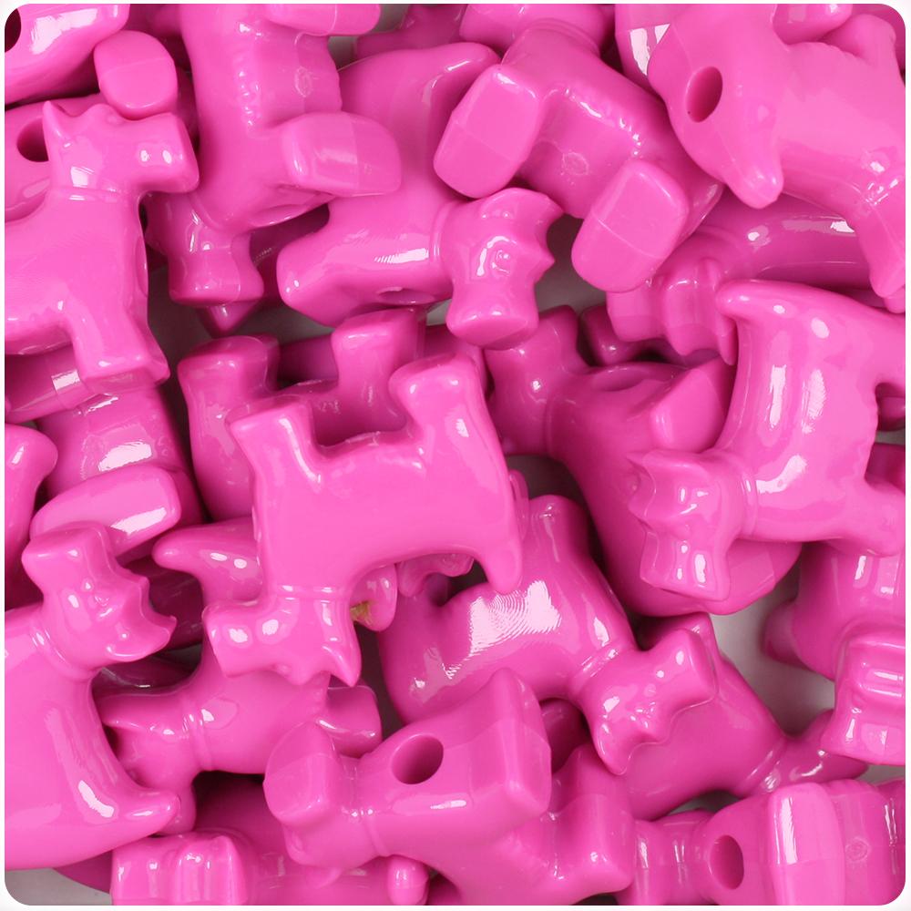 Dark Pink Opaque 24mm Scotty Dog Pony Beads (8pcs)