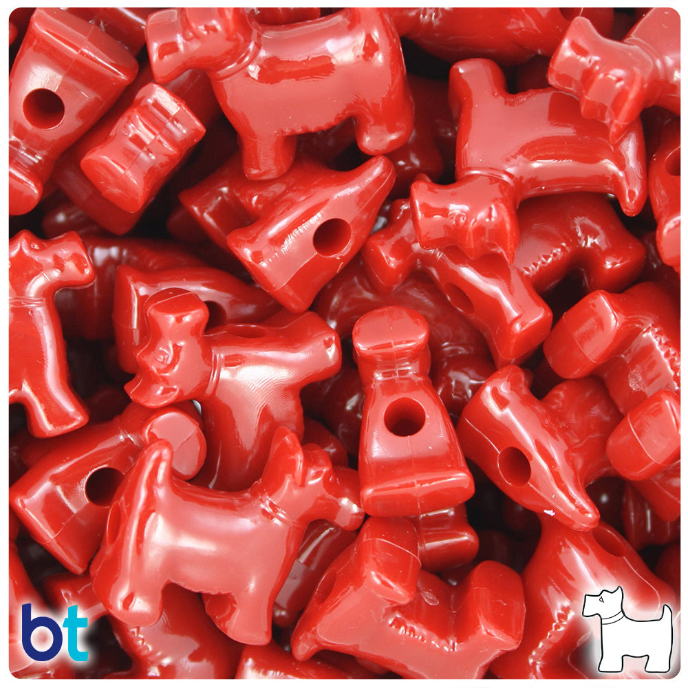 Red Opaque 24mm Scotty Dog Pony Beads (24pcs)