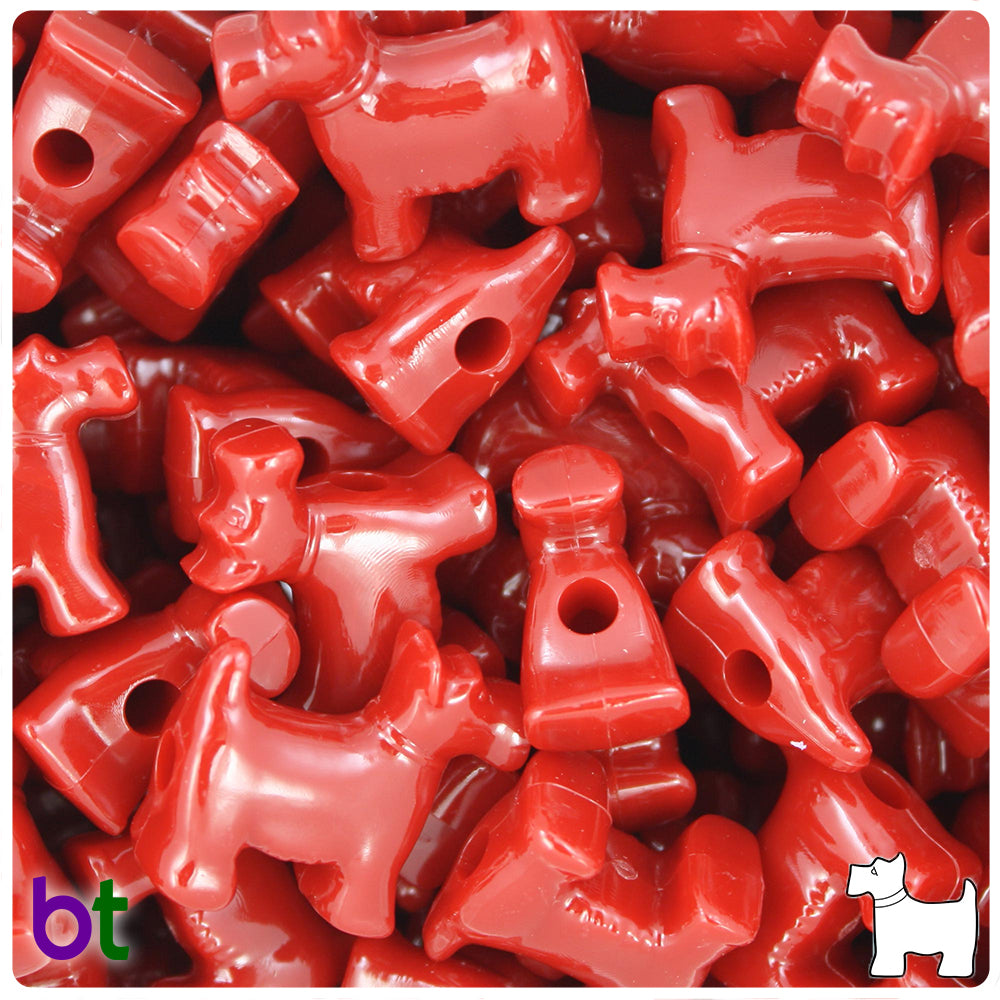 Red Opaque 24mm Scotty Dog Pony Beads (8pcs)
