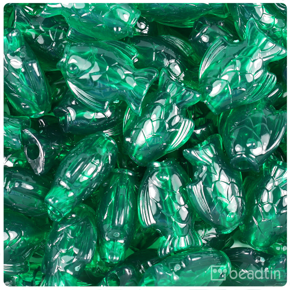 Emerald Transparent 24mm Fish Pony Beads (8pcs)