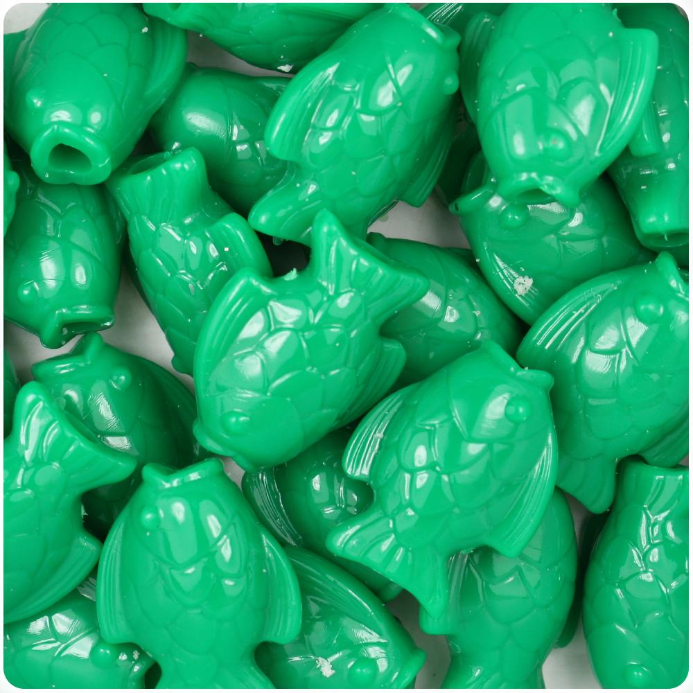 Green Opaque 24mm Fish Pony Beads (8pcs)