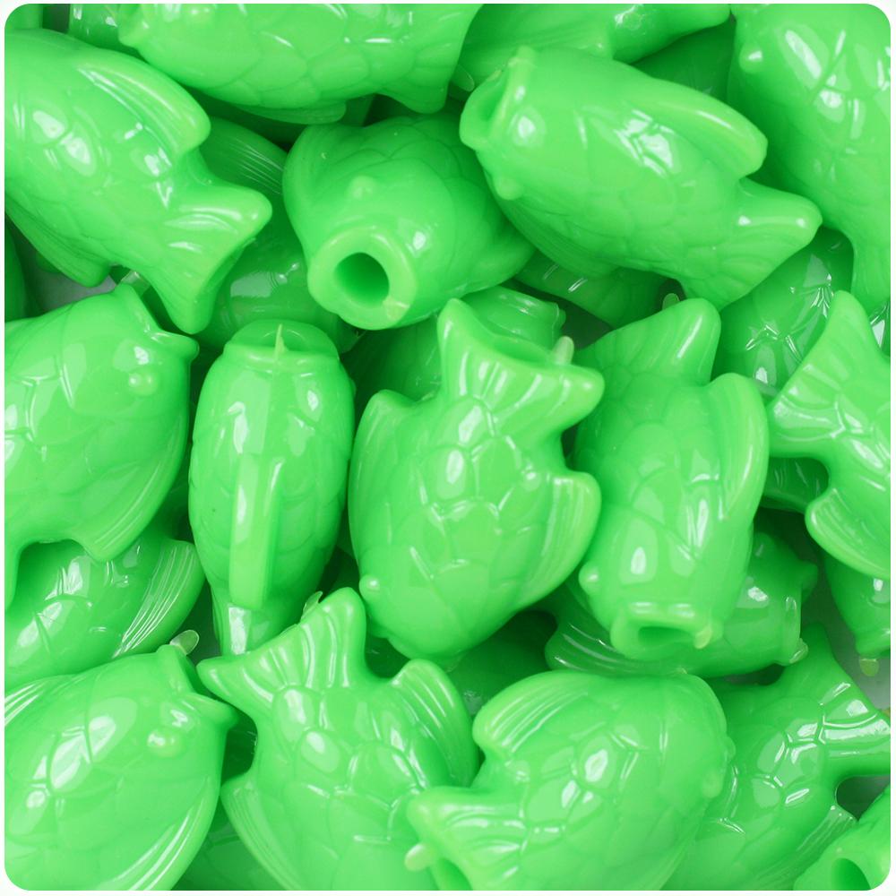 Lime Opaque 24mm Fish Pony Beads (8pcs)