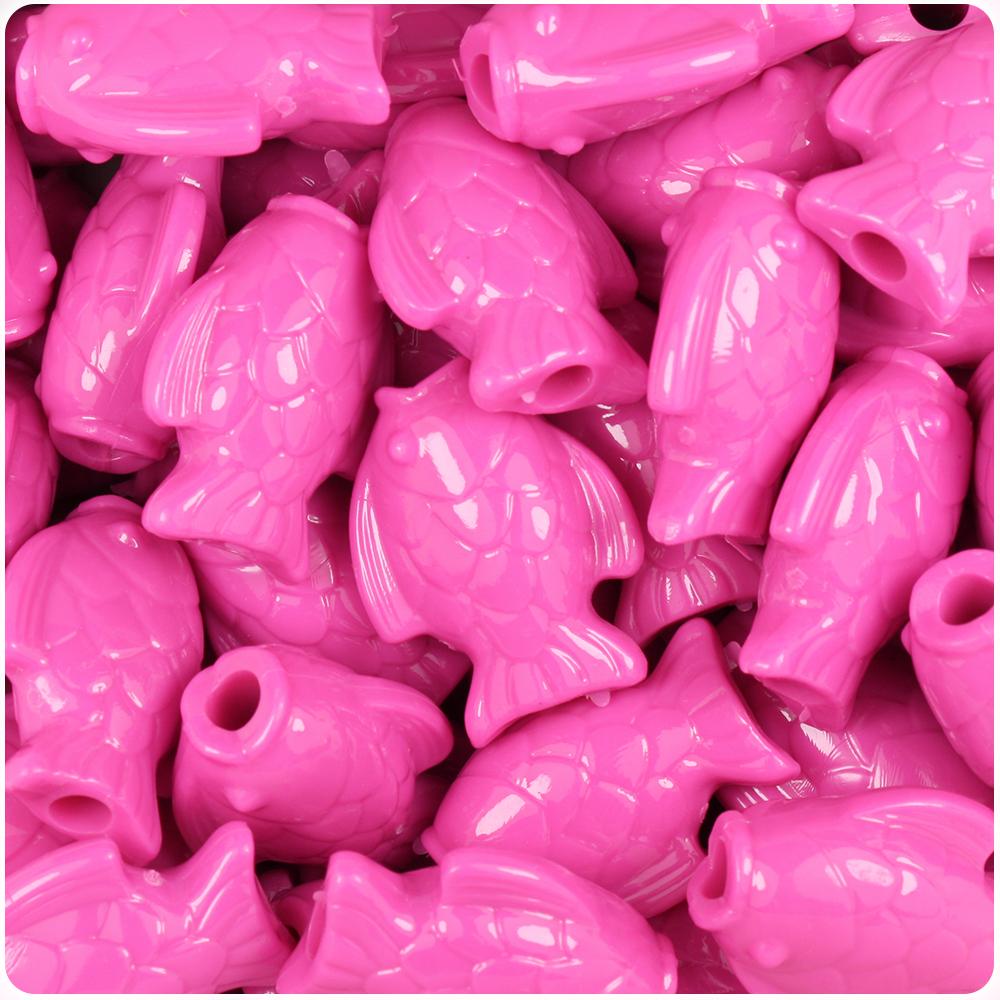 Dark Pink Opaque 24mm Fish Pony Beads (8pcs)
