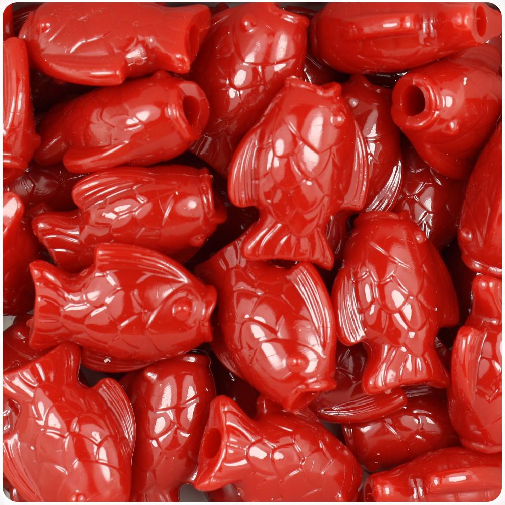 Red Opaque 24mm Fish Pony Beads (8pcs)