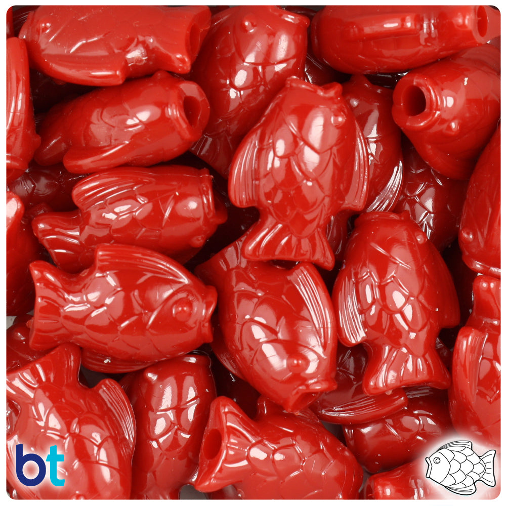 Red Opaque 24mm Fish Pony Beads (24pcs)