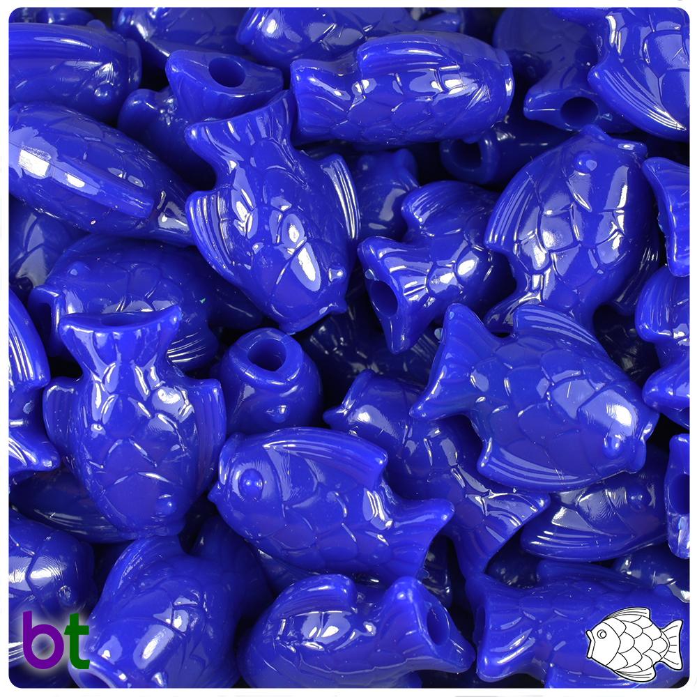 Royal Blue Opaque 24mm Fish Pony Beads (8pcs)