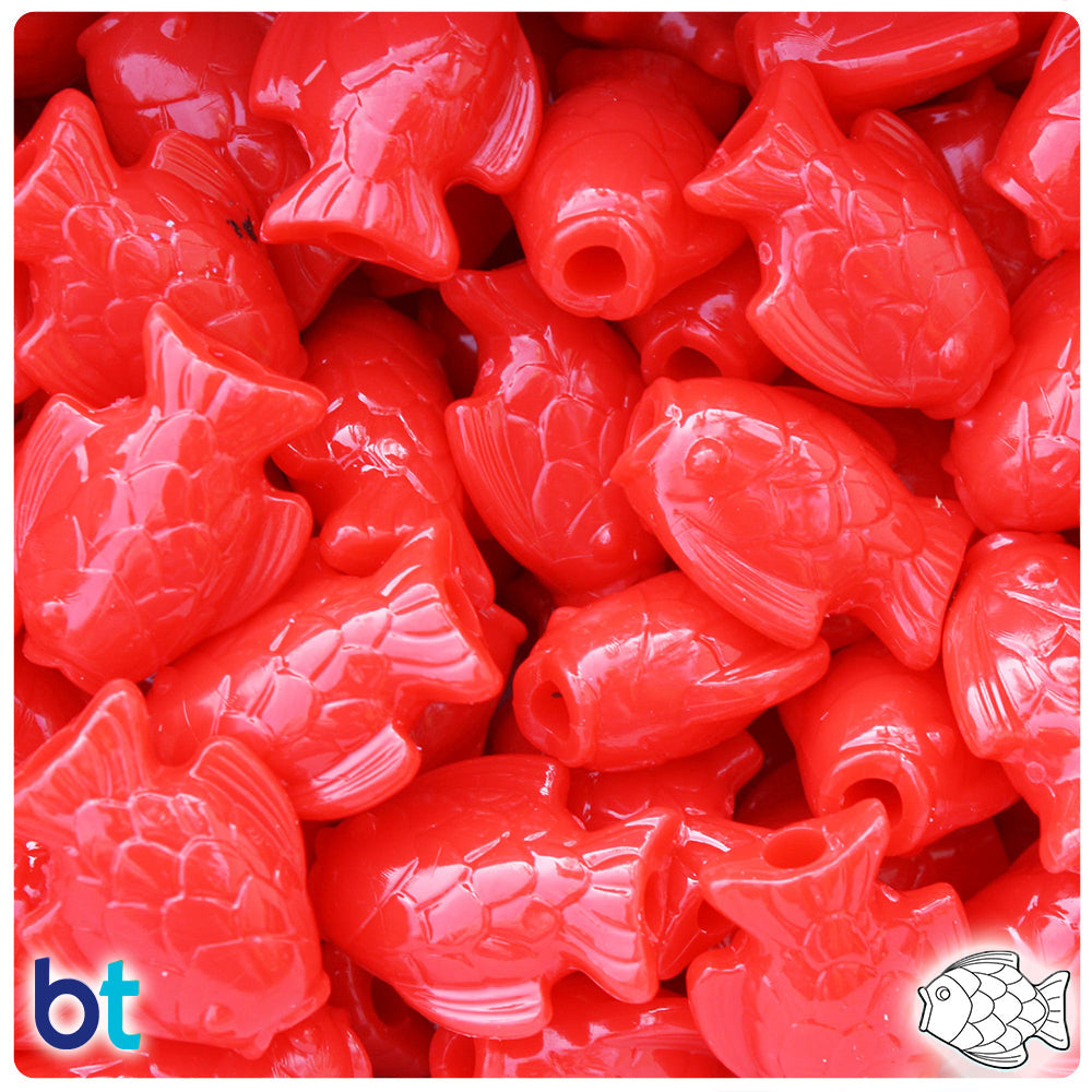 Bright Red Opaque 8mm Fish Pony Beads (8pcs)