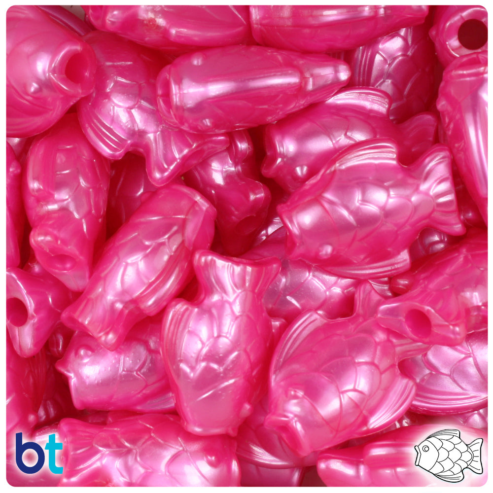 Hot Pink Pearl 24mm Fish Pony Beads (24pcs)