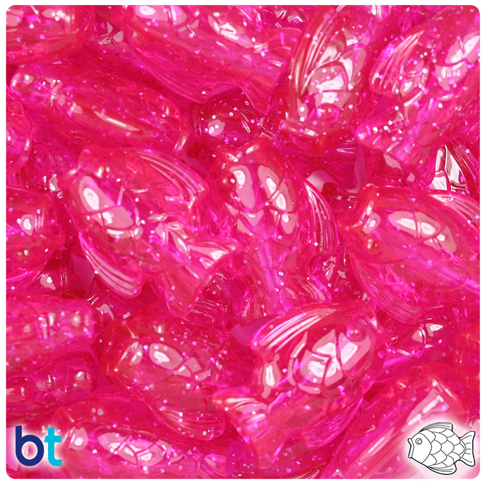 Hot Pink Sparkle 24mm Fish Pony Beads (24pcs)