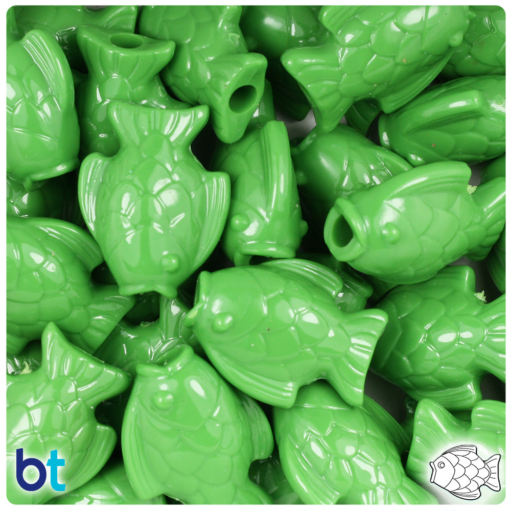 Pea Green Opaque 24mm Fish Pony Beads (24pcs)