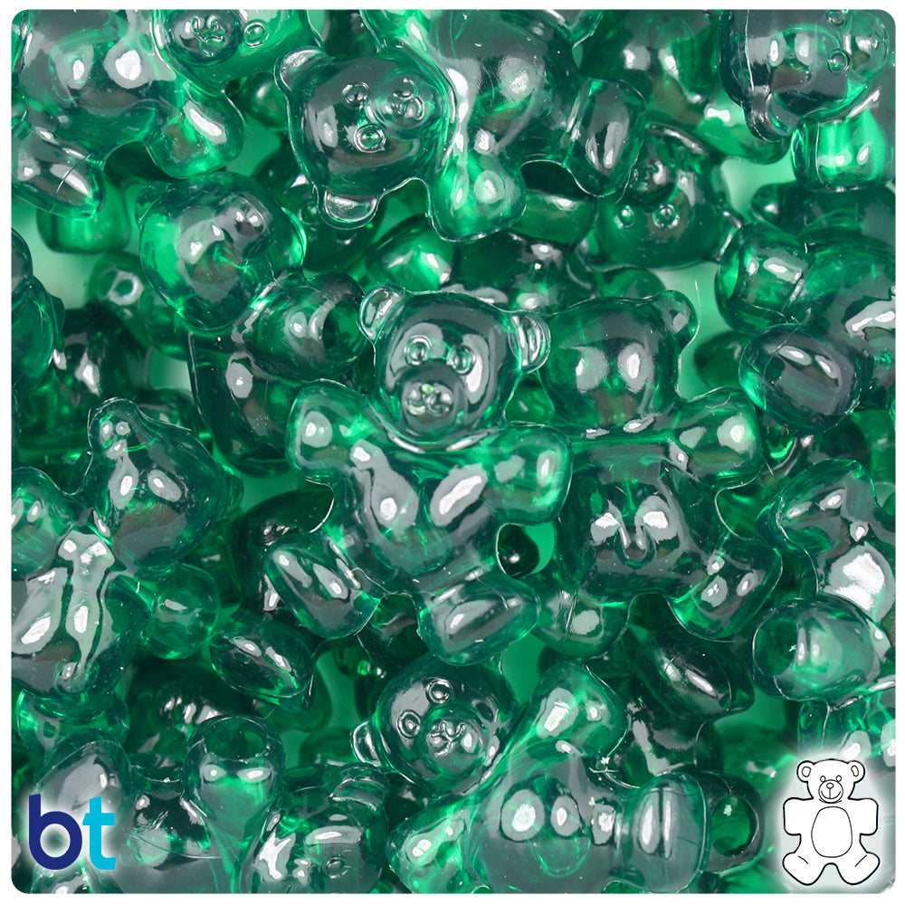 Emerald Transparent 25mm Teddy Bear Pony Beads (24pcs)