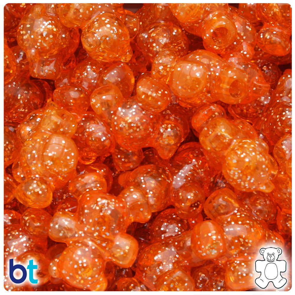 Orange Sparkle 25mm Teddy Bear Pony Beads (24pcs)