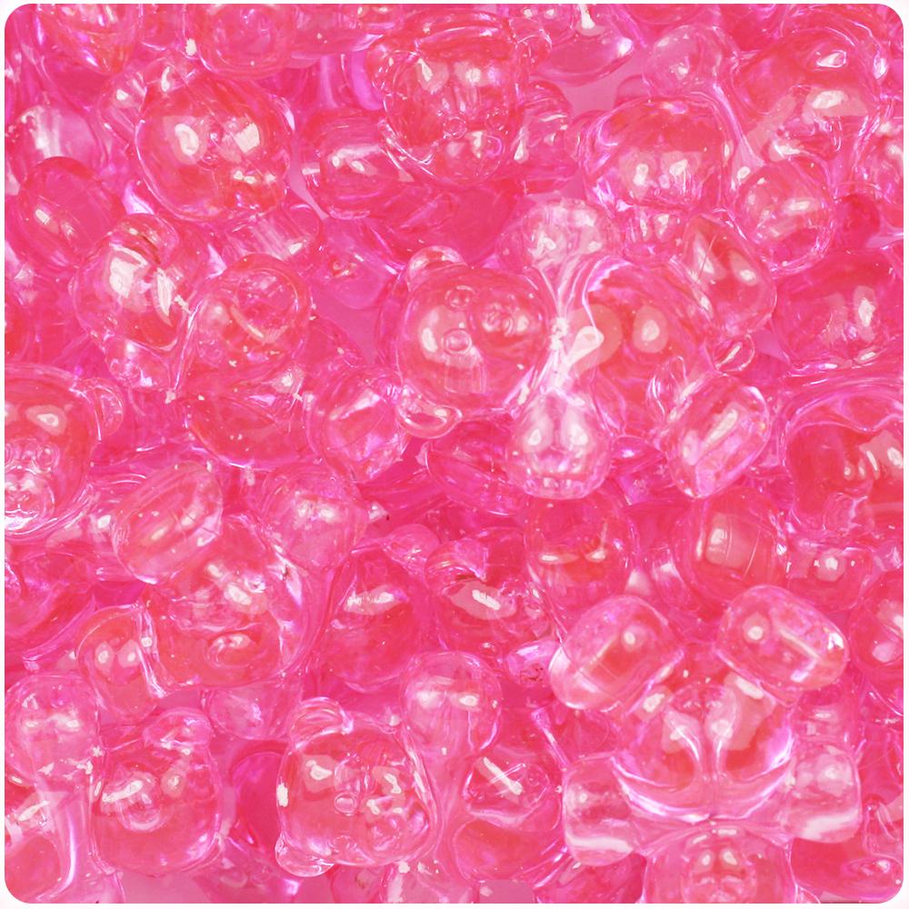 Pink Transparent 25mm Teddy Bear Pony Beads (8pcs)